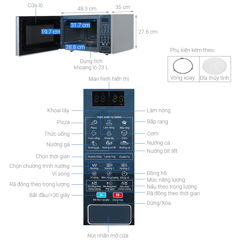 Thông số kỹ thuật Lò vi sóng Sharp R-G378VN-CS 23 lít