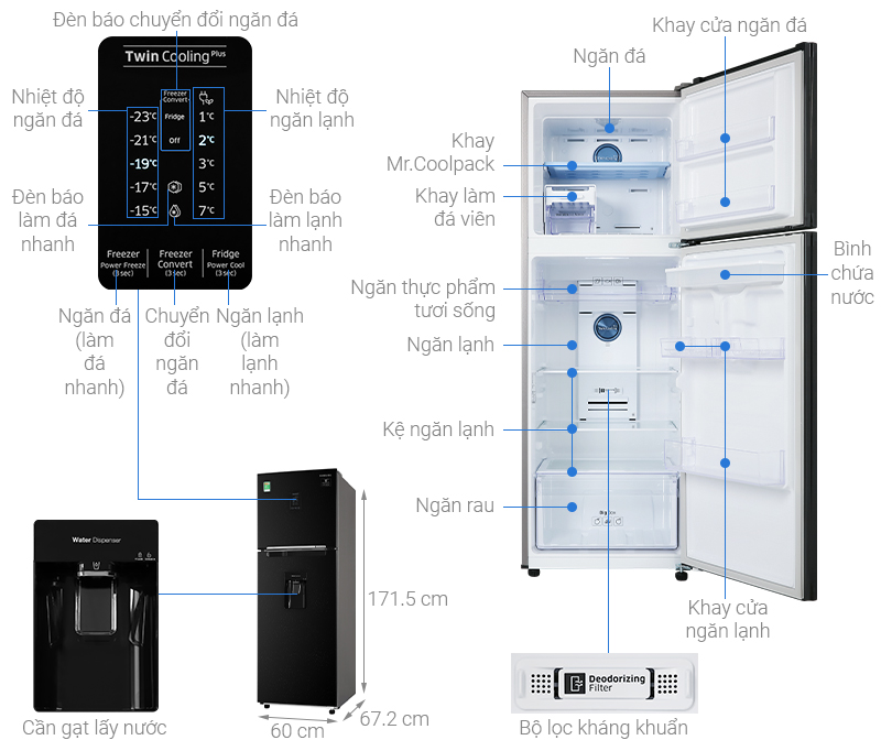 Thông số kỹ thuật Tủ lạnh Samsung Inverter 319 lít RT32K5932BU/SV