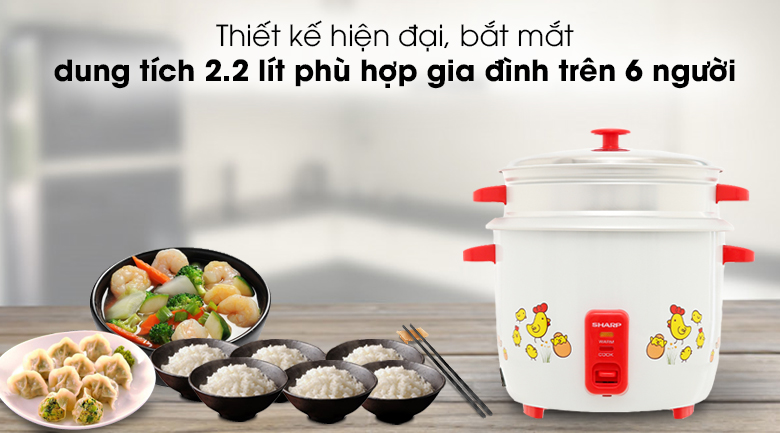 Nồi cơm điện nắp rời Sharp 2.2 lít KSH-D22SV-CH - Có thân nồi màu trắng đỏ