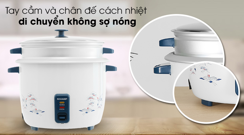 Nồi cơm điện nắp rời Sharp 2.8 lít KSH-D28SV-CR - Tay cầm và chân đế bọc nhựa cách nhiệt