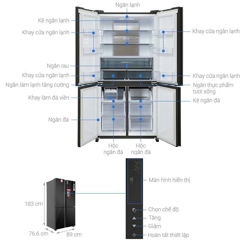 Tủ lạnh Sharp Inverter 572 lít Multi Door SJ-FXP640VG-BK