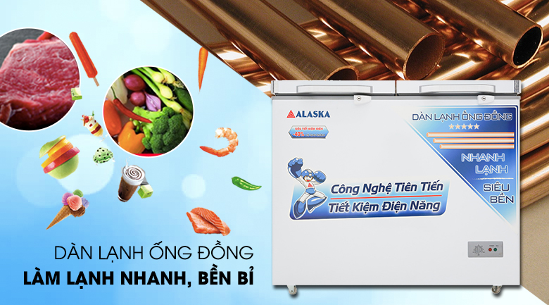 Dàn lạnh bằng đồng - Tủ đông Alaska 250 lít BCD-3068C