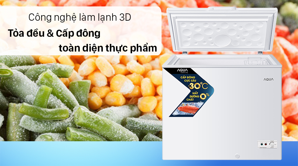 Tủ đông AQUA 203 lít AQF-C3001S-Tỏa đều khí lạnh, phủ toàn diện thực phẩm với công nghệ làm lạnh 3D