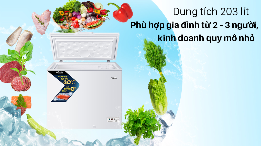 Tủ đông AQUA 203 lít AQF-C3001S-Dung tích 203 lít, phù hợp hộ gia đình kinh doanh quy mô nhỏ