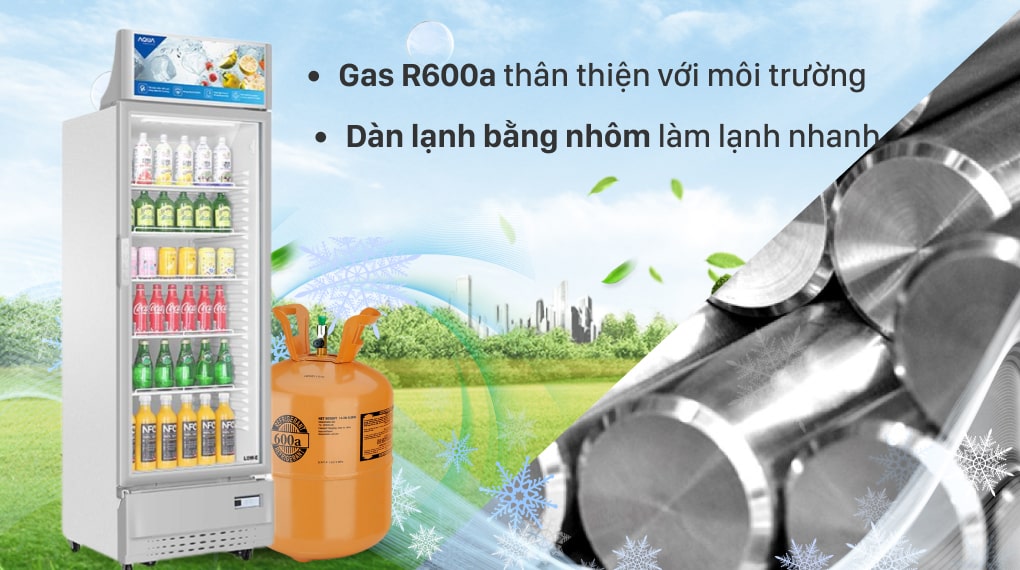 Tủ Mát Aqua 215 lít AQS-AF340S - Sử dụng gas R600a và dàn lạnh bằng nhôm