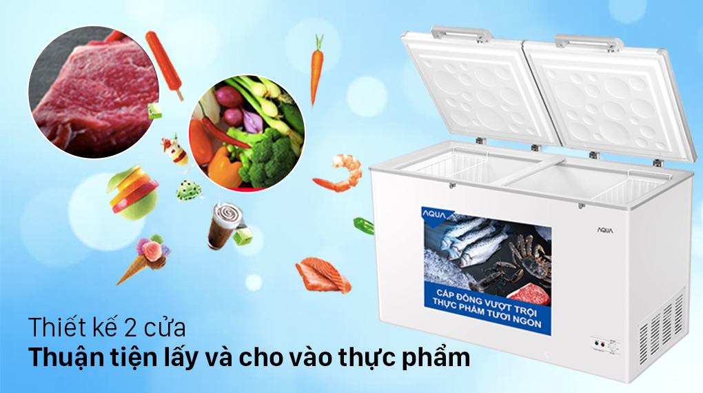 Tủ đông AQUA Inverter 425 lít AQF-C5701E-Thuận tiện lấy và cho vào thực phẩm với thiết kế 2 cửa