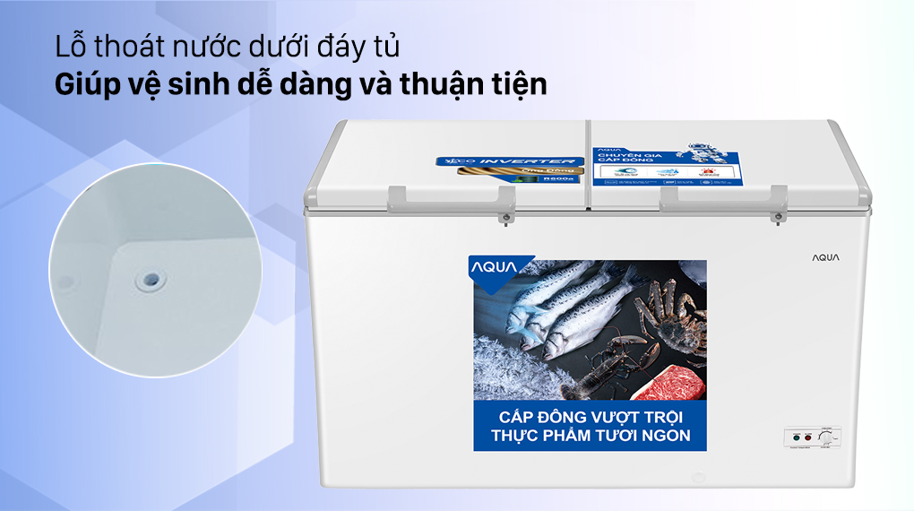 Tủ đông AQUA Inverter 425 lít AQF-C5701E-Dễ dàng vệ sinh với lỗ thoát nước