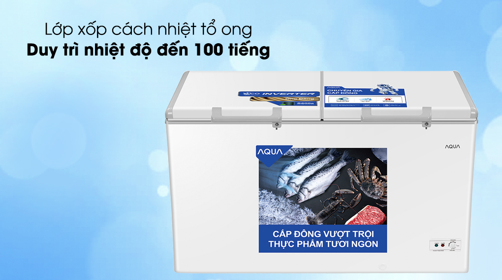 Tủ đông AQUA Inverter 425 lít AQF-C5701E-Duy trì độ lạnh đến 100 tiếng nhờ lớp xốp cách nhiệt tổ ong