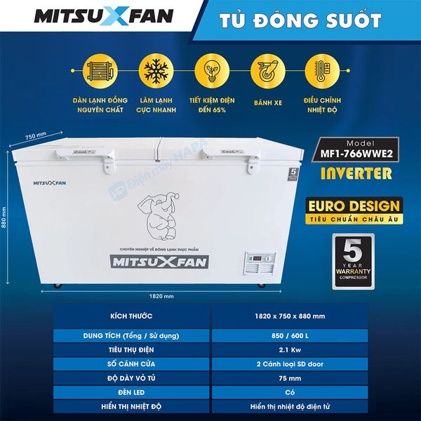 Tủ Đông MITSUXFAN MF1-766WWE2 có chức năng 6 trong 1, Tùy chỉnh nhiệt độ theo nhu cầu sử dụng