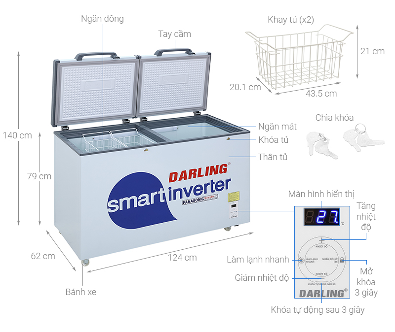 Thông số kỹ thuật Tủ đông Darling  Inverter 270 lít DMF-3799 ASI