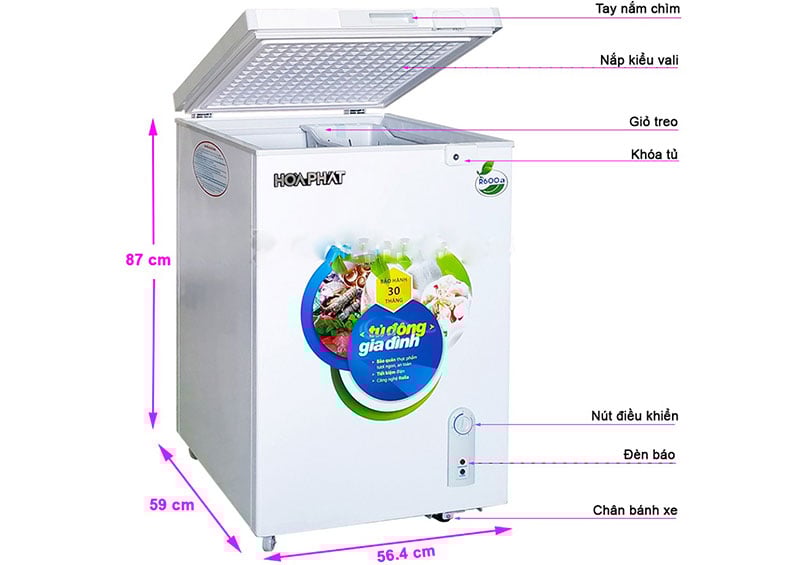 Kích thước của tủ đông Hòa Phát HCF-106S1Đ