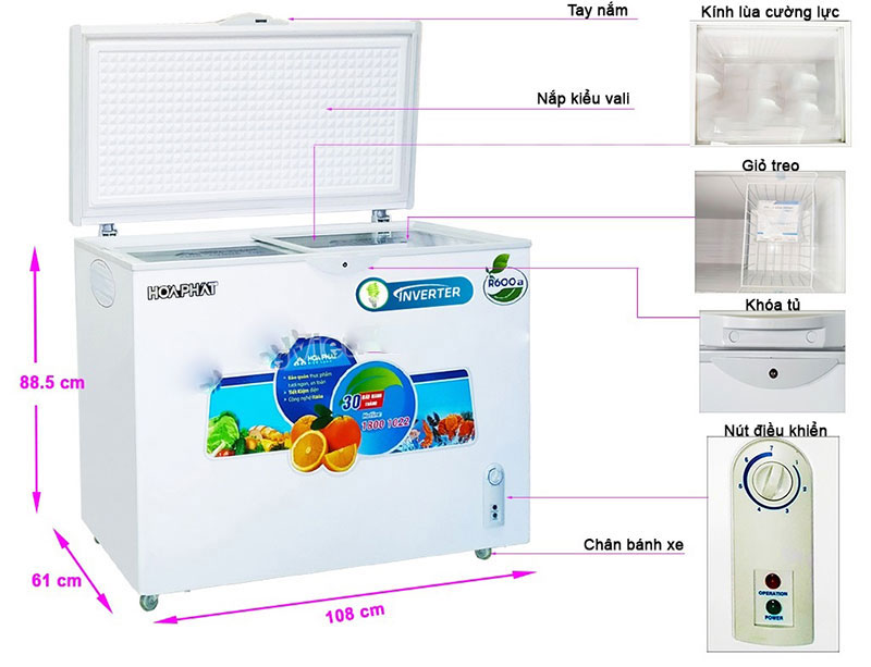 Chi tiết của tủ đông Inverter Hòa Phát HCFI-516S1Đ1