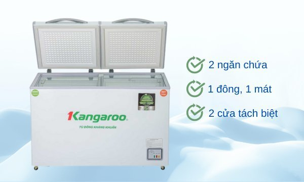 Tủ đông Kangaroo Inverter 252 lít KG400IC2 - Thiết kế 2 cánh mở tiện lợi