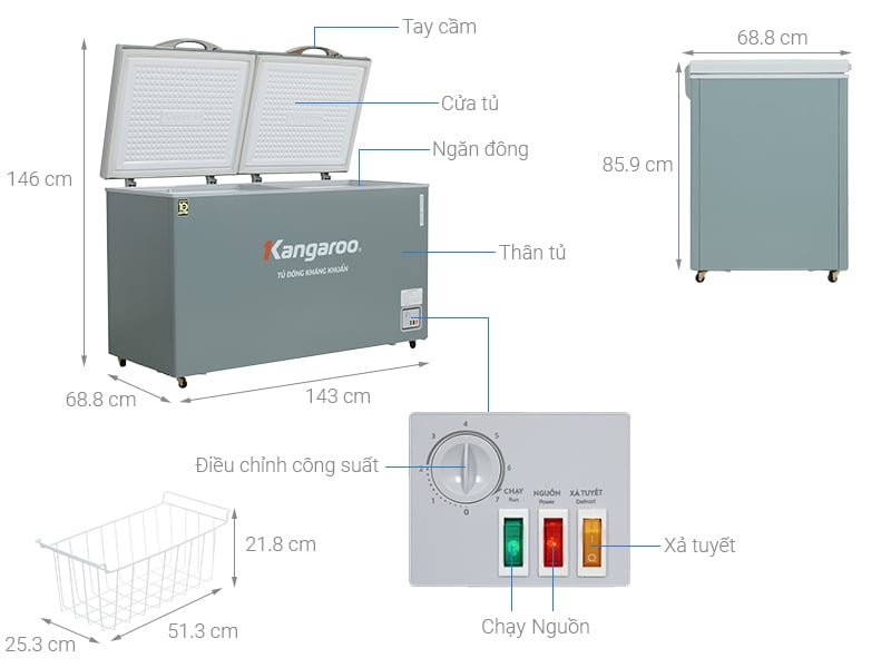 Tủ đông kháng khuẩn Kangaroo KGFZ490IG1