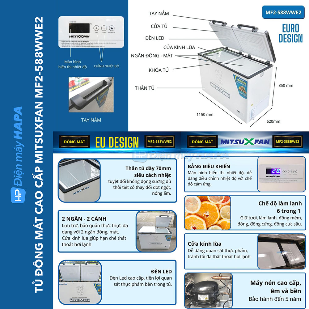 Tủ Đông + Mát Inverter Cao Cấp MITSUXFAN MF2-588WWE2 - Hàng Chính Hãng