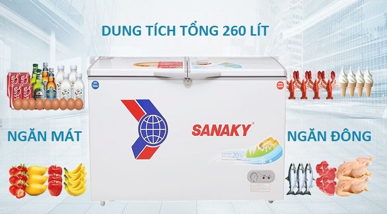 Dung tích 260 lít - Tủ đông Sanaky VH-3699W1