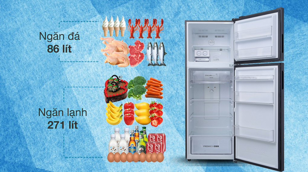 Tủ lạnh Aqua Inverter 357 lít AQR-T376FA(FB) - Dung tích ngăn đá 86 lít, ngăn lạnh 271 lít