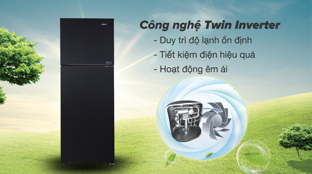 Tủ lạnh Aqua Inverter 357 lít AQR-T376FA(FB) - Công nghệ Twin Inverter tiết kiệm điện hiệu quả, vận hành êm ái