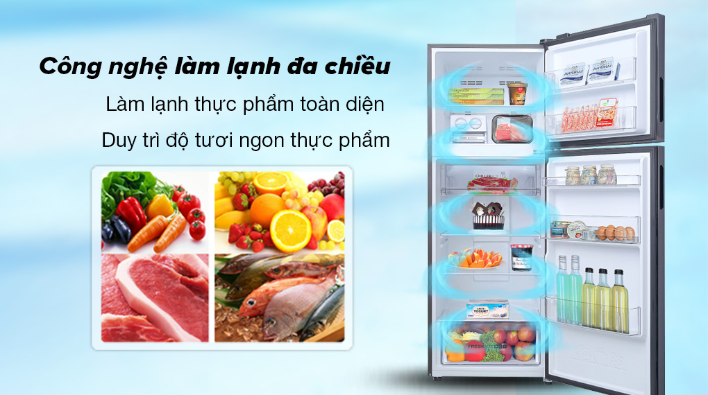 Tủ lạnh Aqua Inverter 357 lít AQR-T376FA(FB) - Công nghệ làm lạnh đa chiều giúp làm lạnh thực phẩm toàn diện