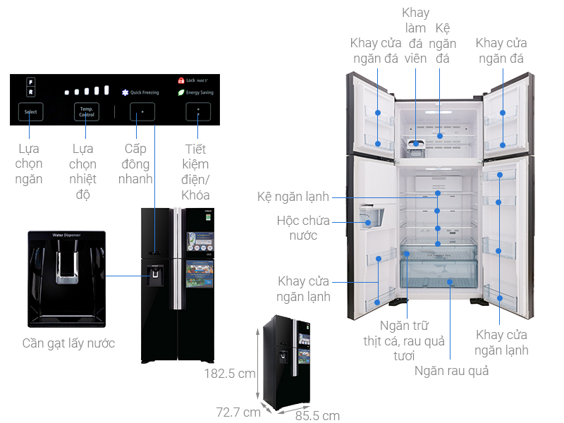 Tủ lạnh Hitachi Inverter 540 lít R-FW690PGV7 GBK