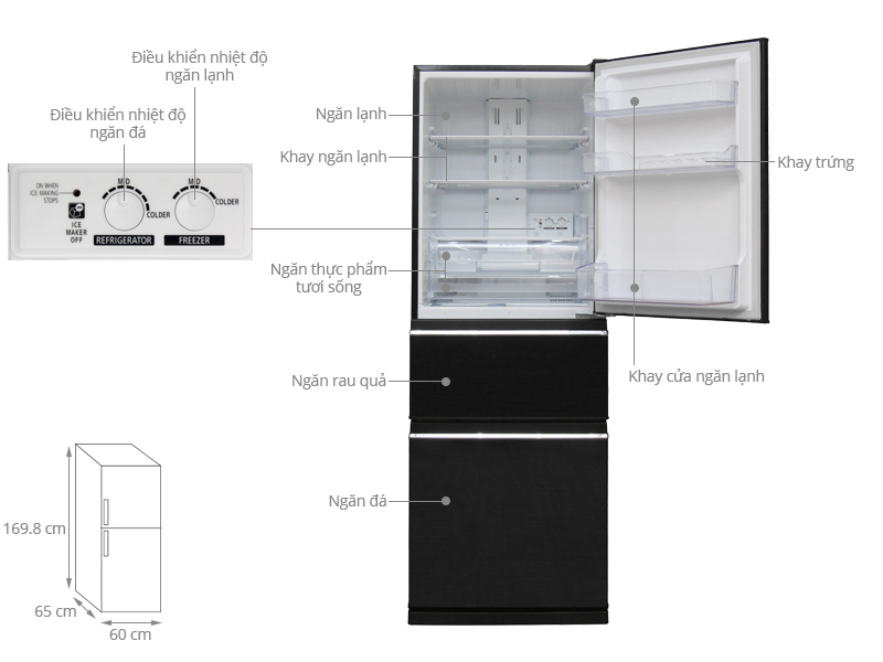 Thông số kỹ thuật Tủ lạnh Mitsubishi Electric Inverter 326 lít MR-CX41EJ-BRW-V