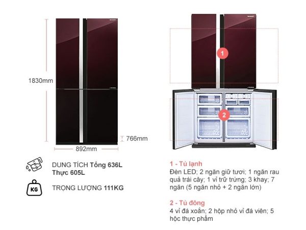 Tủ lạnh Sharp SJ-FX688VG-RD 678 lít Inverter 1
