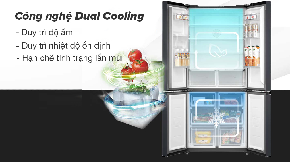 Tủ lạnh Toshiba Inverter 509 lít GR-RF605WI-PMV(06)-MG - Công nghệ Dual Cooling 2 dàn độc lập hạn chế tình trạng lẫn mùi, duy trì nhiệt độ và độ ẩm ổn định
