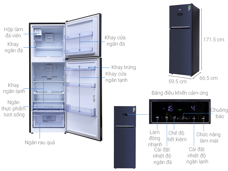 Tủ lạnh Beko Inverter 321 lít RDNT360E50VZWB