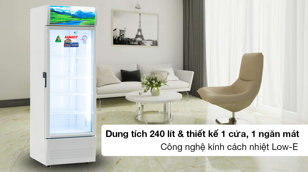 Tủ Mát Sanaky 240 lít VH-2589K - Dung tích 240 lít, thiết kế 1 cửa, 1 ngăn với công nghệ kính cách nhiệt Low-E