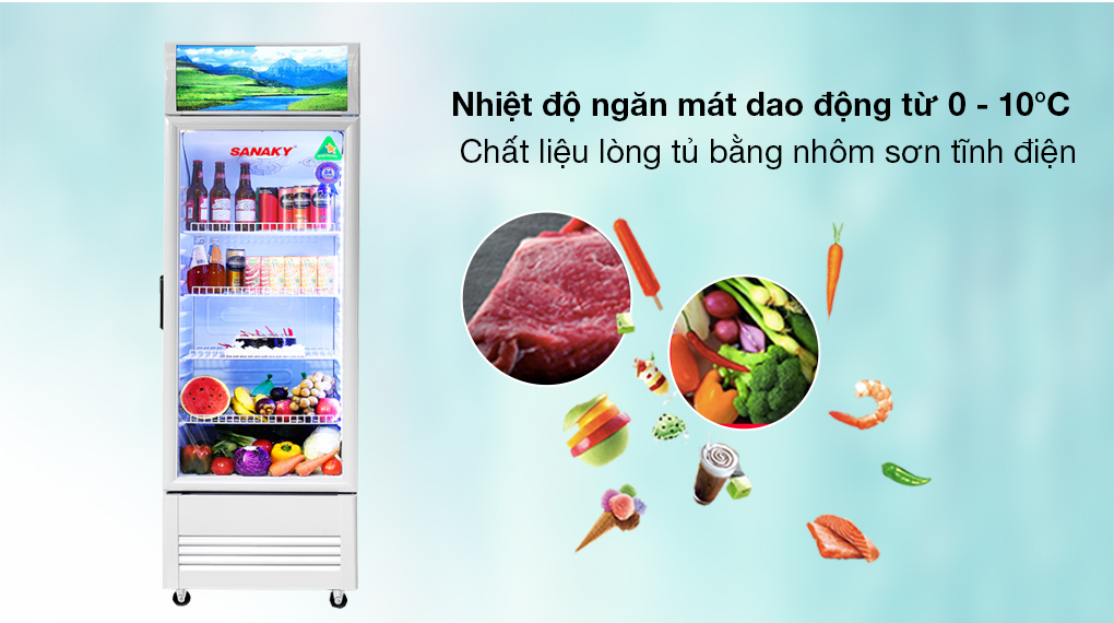 Tủ Mát Sanaky 240 lít VH-2589K - Chất liệu lòng tủ bằng nhôm sơn tĩnh điện, nhiệt độ làm mát từ 0 - 10 độ C
