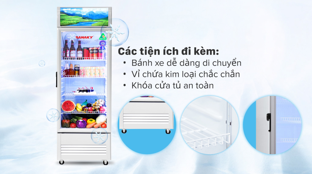 Tủ Mát Sanaky Inverter 350 lít VH-3589K3  - Tích hợp bánh xe dễ dàng di chuyển.
