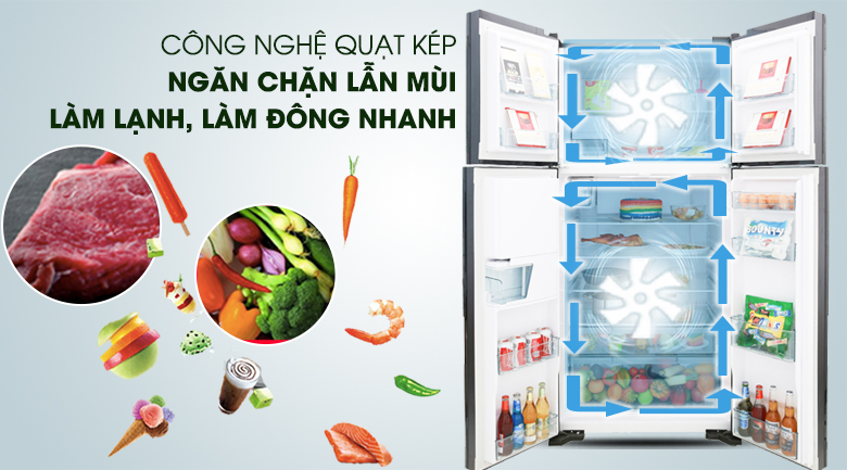 Làm lạnh quạt kép - Tủ lạnh Hitachi Inverter 540 lít R-FW690PGV7X GBK