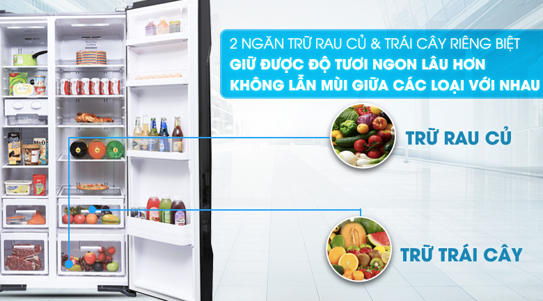 Ngăn chứa rau củ quả giữ ẩm tốt - Tủ lạnh Hitachi Inverter 605 lít R-S700PGV2 GBK