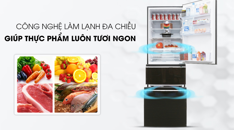 Làm lạnh đa chiều - Tủ lạnh Mitsubishi Electric Inverter 358 lít MR-CX46EJ-BRW-V