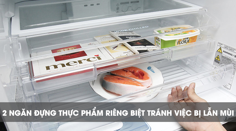 2 ngăn thực phẩm riêng biệt - Tủ lạnh Mitsubishi Electric Inverter 358 lít MR-CX46EJ-BRW-V